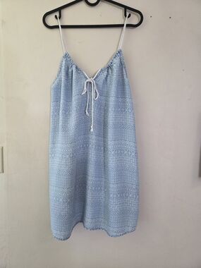 aerie Light Blue Printed Tie-Neck Sundress